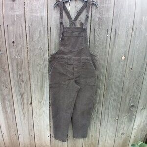 AERIE WERK & PLAY GRAY CORDUROY OVERALLS WOMEN M SQUARE NECK WIDE LEGS CONFORT